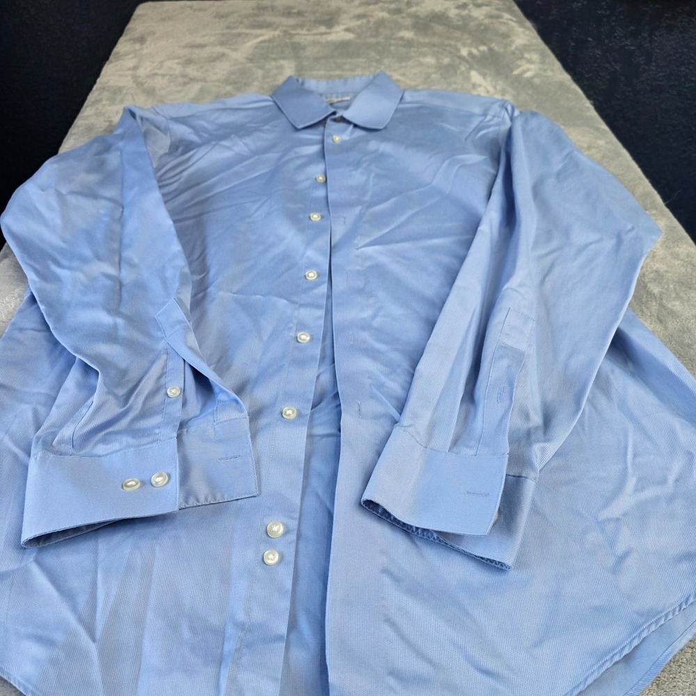 Calvin Klein Mens Button Up Shirt Size 16.5 34/35 Blue Non Iron Slim Long Sleeve